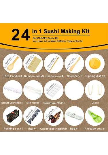 Wezone 23 Parça Sushi Yapım Seti: Bambu Mat, Çubuk, Bıçak Ve Aksesuarlar - Profesyonel Ve Başlangıç Seviyesi İçin Mutfak Araçları Çok Renkli
