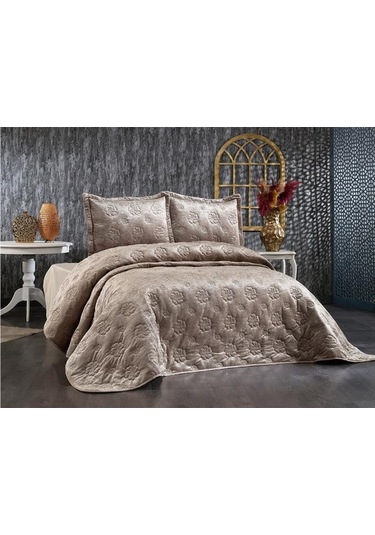 Lauren Nakışlı Kadife Çift Kişilik Yatak Örtüsü Cappucino (553426326) Cappuccino