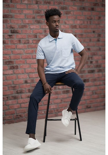 Advante Rahat Kesim Örme Dokumalı Cepli Polo Yaka T-shirt Mavi