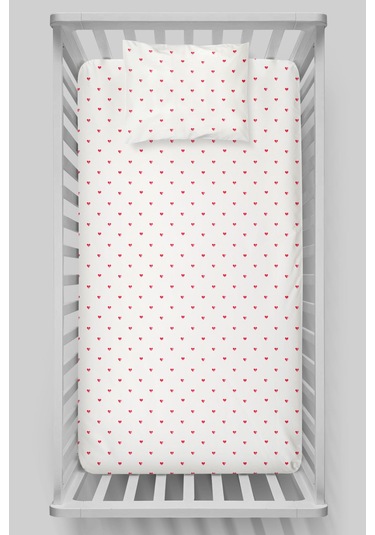 Organik Bebek Boy Lastikli Çarşaf Seti 70x110 - Kalp Yağmuru