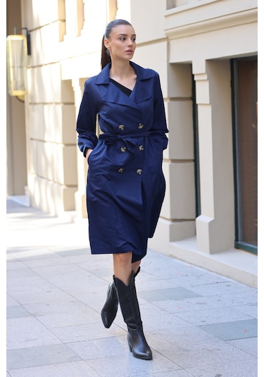 Bigdart 5853 Kruvaze Yaka Trençkot - Lacivert 001