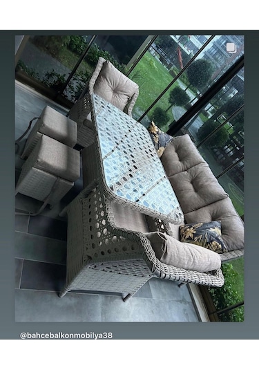 Sercangarden Rattan Bahçe Takımı Oturma Grubu 3'lü - 7 Kişilik Bej