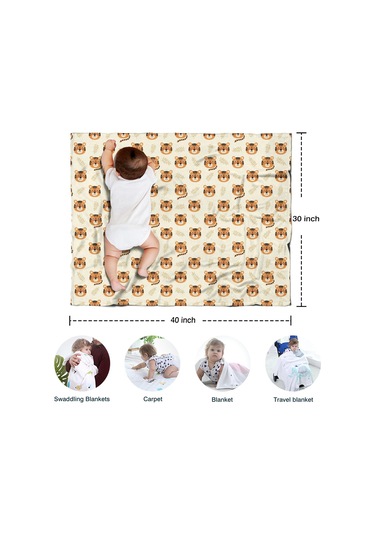 Kaplan Desenli 40x30 İnç Bebek Polar Battaniyesi, Yumuşak, Kalın, Dört Mevsim-a3 Tiger Floral Head