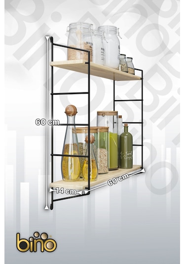 Bino Duvar Rafı Masif Doğal Ahşap Büyük Boy Geniş 2 Katlı Kitaplık Terek Mutfak Rafı Banyo Rafı