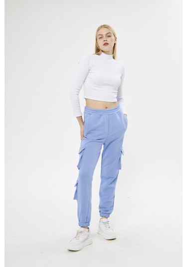 Unisex Regular Cepli Kargo Pantolon - Eşofman Altı Mavi
