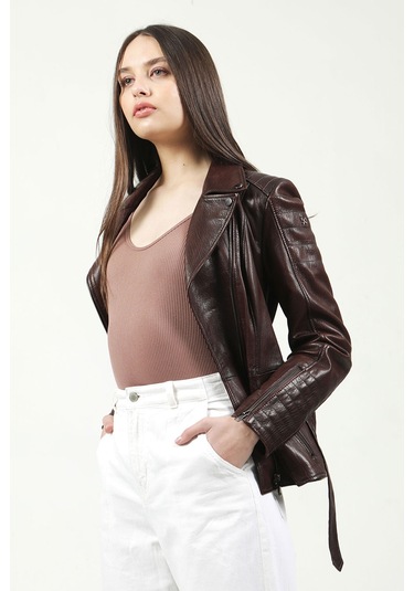 Dericlub Santa/65 Jumbo Model Gerçek Deri Kadın Mont Kahve