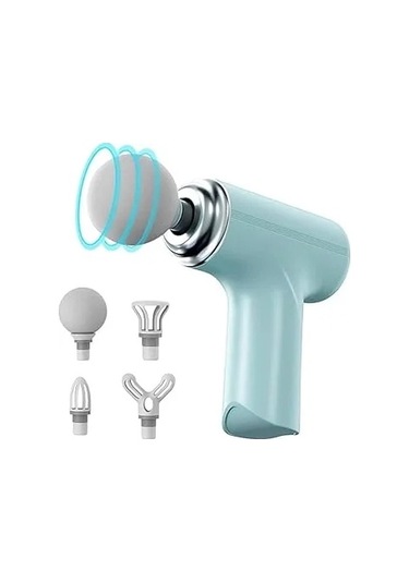 Masaj Tabancası Darbeli Titreşimli 4 Başlıklı Profesyonel Şarjlı Mini Masaj Aleti 4741 Açık Mavi
