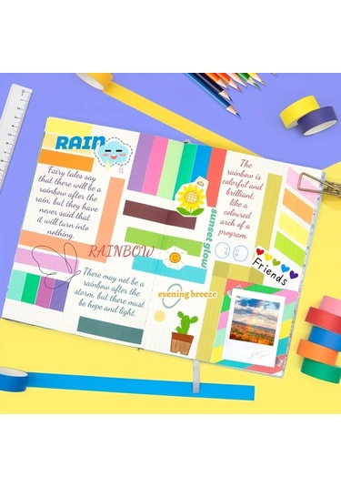 Honeybeeshop 60 Rulo 15mm Gökkuşağı Maskeleme Bandı Bullet Journal Scrapbooking Dıy Sanat