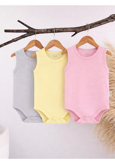 Civil Baby 3'lü Karışık Renk 3-36 Ay Çıtçıtlı Badi - Pembe