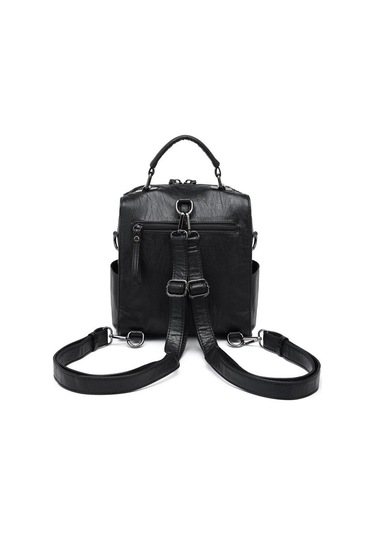 Yıkama Deri Sırt Askılı Kadın Çantası 21k Barcelona 1917 Siyah