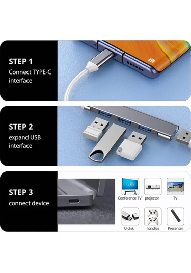 Jouis Usb Çoğaltıcı Dönüştürücü 2 In 1 Adaptör 4 Port Type C Usb