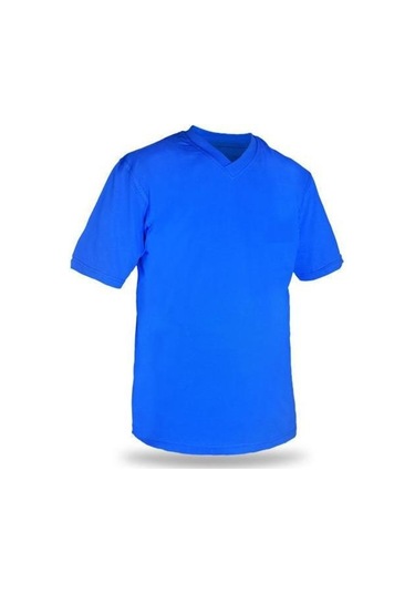 T-Shirt V Yaka Kısakol %100 Pamuk Cepli Sax Mavi