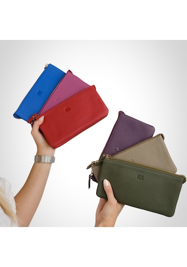 Mft Leather Hakiki Deri Kadın Cüzdan Çanta Almeda 5463 Flother Mat Saks Mavi