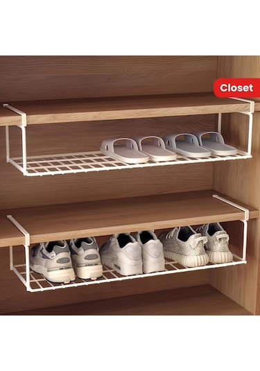Dashanshop Beyaz Küçük Katlanır Metal Ayakkabı Rafı - Sağlam, Elektriksiz Dolap Yatak Odası Depolama Beyaz