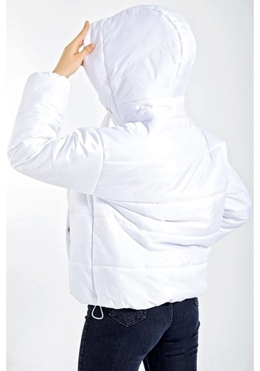 5117 Kapşonlu Şişme Mont - Beyaz Beyaz