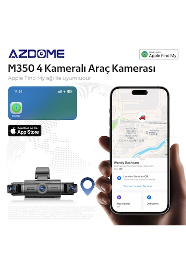 Azdome M350 4 Kameralı Akıllı Araç Kamerası Apple Find My