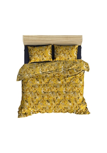 Makiteks Pamuklu Hardal Kır Çiçekleri Çift Kişilik Nevresim Seti