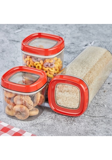 Ceronni Bonny Erzak Saklama Kabı 3lü Set 1,8lt - 1lt - 600ml Kırmızı Kırmızı
