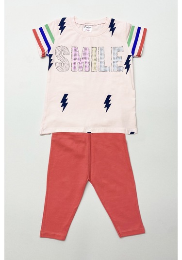 Kız Çocuk Kapri Taytlı Takım Harf Baskılı A61 Yavruağzı