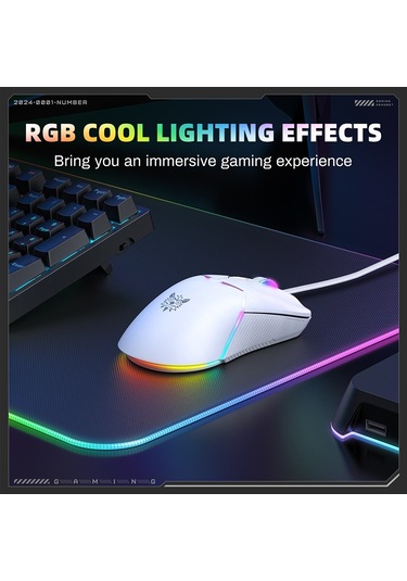 Onıkuma Cw929 Rgb 6400dpı Kablolu Fare Beyaz Diğer