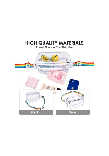 Neevoyu Stadyum Onaylı Şeffaf Pvc Bel Çantası - Spor, Konser, Seyahat İçin Su Geçirmez, Ayarlanabilir Kemerli Depolama Çantası Renk: Beyaz Çok Renkli