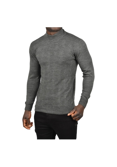 Deepsea Erkek Füme Dar Kesim Baklava Desenli Yarım Boğazlı Yaka Triko Yarım Balıkçı Yaka Kazak 2505506 Füme