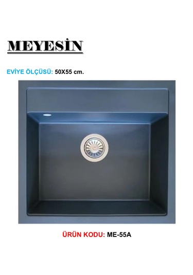 Meyesin ME-55A Granit Tek Göz Mutfak Evyesi Antrasit 50 x 55 CM