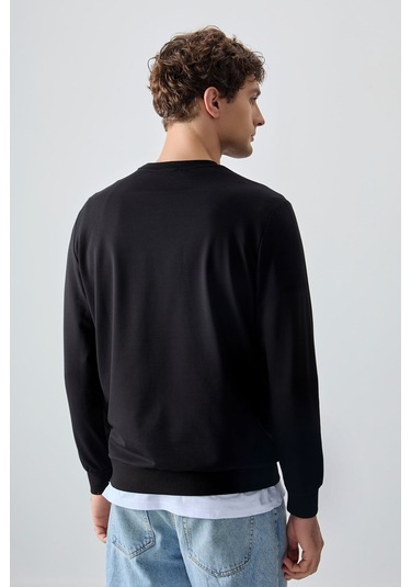 Tommy Life Siyah Pamuk Yumuşak Dokulu Standart Fit Basic Erkek Sweatshirt - 88363 Siyah