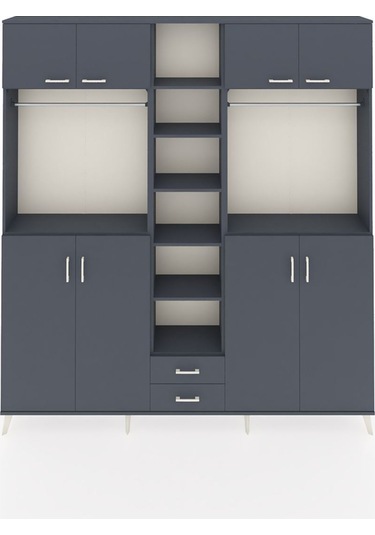 Arges Dolap 14 Raflı 2 Çekmeceli 2 Askılı 220x30x243 Antrasit-antrasit/antrasit Antrasıt/antrasıt