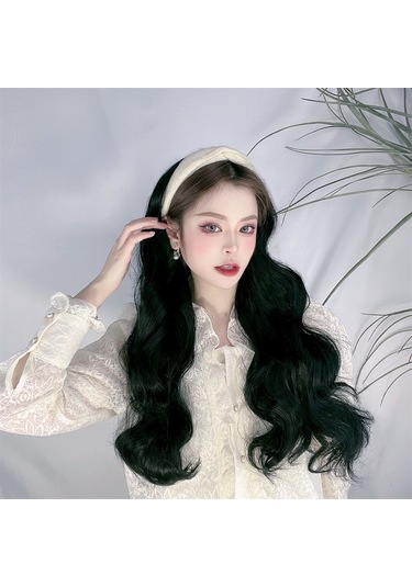 Peruk Kadın Uzun Saç Tembel Kafa Bandı Yarım Başlık Uzun Kıvırcık Saç Tek Parça Dikişsiz Büyük Dalga Peruk Kılıfı