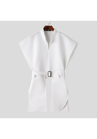 Incerun Erkek Stand Yaka Kolsuz Asimetrik Pelerin Yelek Beyaz