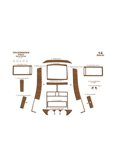Volkswagen Polo Piano Black Kaplama 2001-2005 14 Parça-açık Meşe Seçenekler