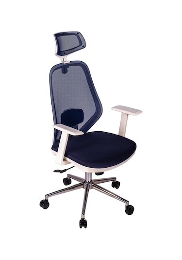 Ofisbazaar Dali Beyaz Fileli Yönetici Koltuğu Ergonomik Başlıklı Ofis Koltuğu Lacivert Lacivert