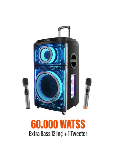 12\"+1 Tweeter/equalizer Profosyonel Bluetooth Hoparlör 60000watts Speaker Çift Mikrofonlu Derin Bass-135239