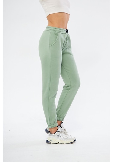 Lesa Wear Yüksel Bel Jogger Şardonlu Eşofman Altı Paçası Lastikli Çağla