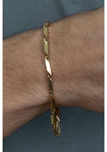 Bamboo Gold Kaplama Küp Erkek Çelik Bileklik Künye Eck05Bsr Altın