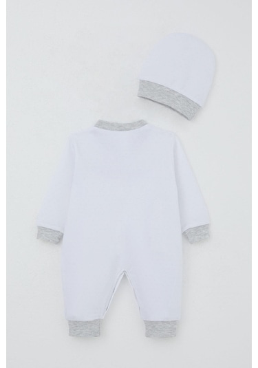 Breeze Erkek Bebek Tulum Nokta Desenli 0-6 Ay, Beyaz Beyaz