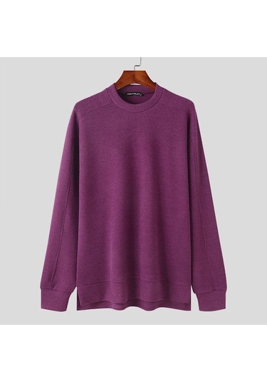 Novahub Incerun Erkek Sonbahar Kalın Yünlü Örme Kazaklar Düz Renk Yüksek Alçak Kazaklar Mor - 4xl Mor