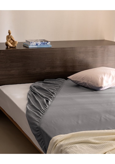 Ciel Tek Kişilik Plus %100 Pamuk Lastikli Saten Çarşaf - Gri 8684427179215 Gri