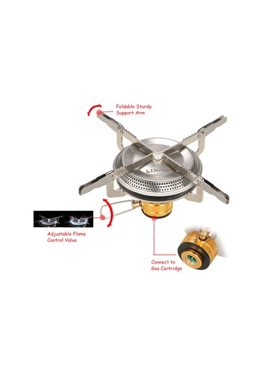 Ultralight Taşınabilir Açık Kamp Gaz Sobası Yürüyüş Sırt Çantasıyla Piknik Pişirme Ocağı 3500 W Altın - Gümüş