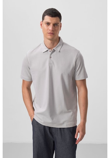 Tommy Life Taş Basic Göğüs Logolu Standart Kalıp Triko Polo Yaka Erkek T-shirt - 87768 Taş