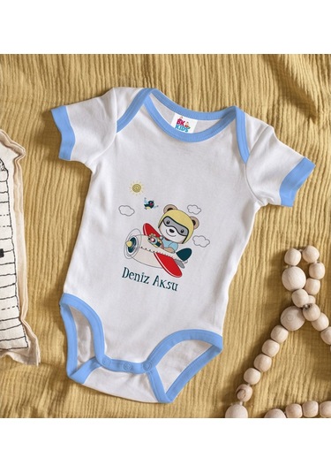 Bitmeyenkartus Bk Kids Kişiye Özel Mavi Bebek Body Zıbın - Model 138 Çok Renkli