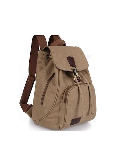 Dancemonkey Kadın Tuval Öğrenci Laptop Çantası Sırt Çantası Haki Haki