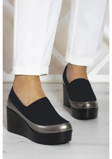 Erkan Saçmacı Sofia Platin Streç Dolgu Topuklu Günlük Ayakkabı Platin