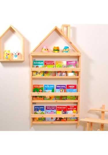 Çocuk Odası Eğitici Montessori Kitaplık Mobilya 4lü Raf Duvar Raf