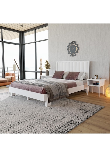 Hüma Model Beyaz Renk Çam Ahşap Karyola Dikey -274 160 x 200 CM