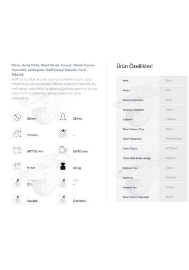 Hts 611 Bağlantılı 80mm Galv. Kaplama Metal Frenli Teker 4 Ad.
