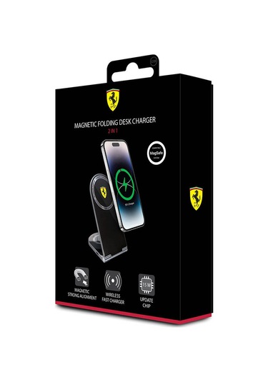 Ferrari Lisanslı Katlanabilir Baskılı Shield Logolu Magnetik Kablosuz Şarj Standı