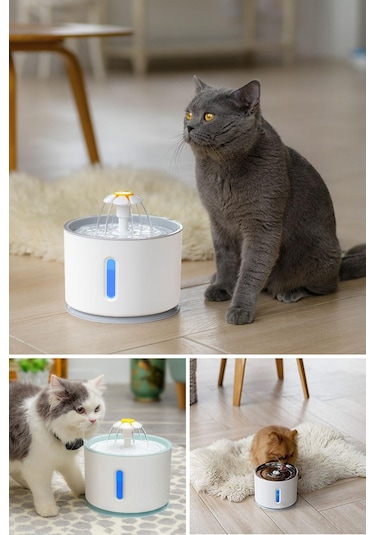 Technojet Kedi Köpek Otomatik Su Pınarı Su Çeşmesi Led Işık Göste