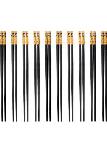 Altın 10 Çift Yemek Çubukları Göz Alıcı Güzel Kaymaz Rahat Kavrama Erişte Yemek Çubukları Altın